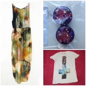 galaxy kleid shirt schmuck ohrringe